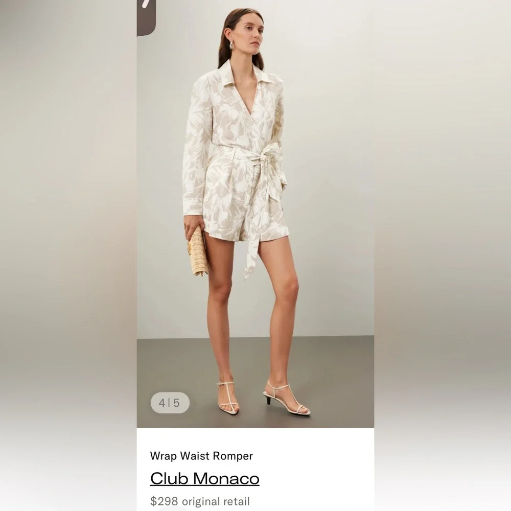 Club Monaco Wrap Waist Romper with Pockets! - Picture 2 of 11